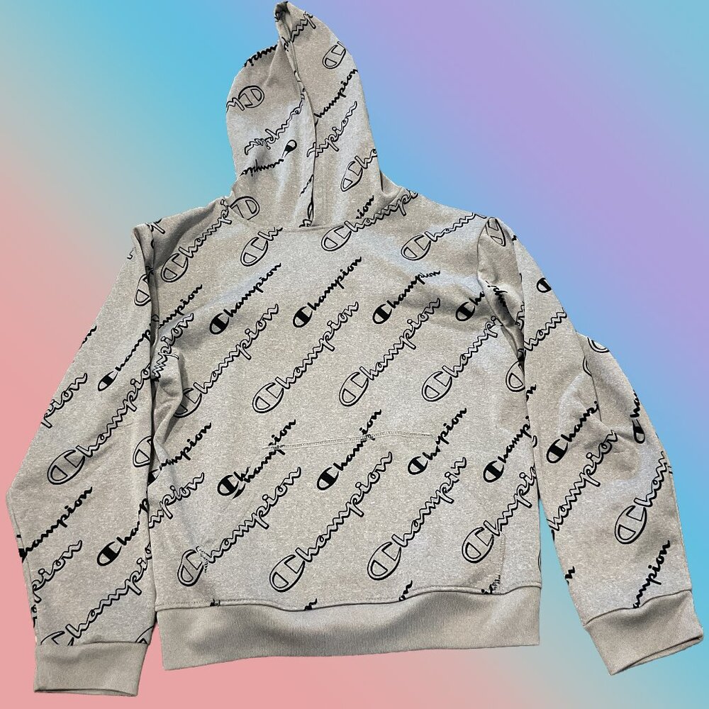 Authentic Champion Kids Gray with Black Decals Kid's Youth 14/16 Hoodie